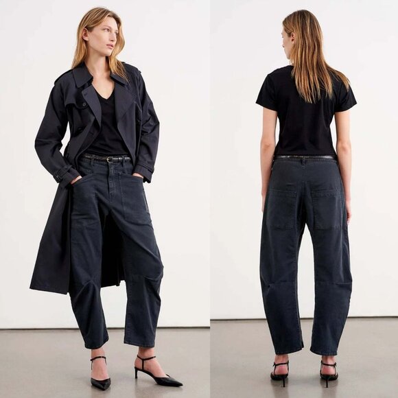 Nili Lotan Pants - Nili Lotan Shon Mid-Weight Carbon‎ Grey Cotton Twill Barrel Cropped Pant Size 10